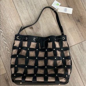Le miel black burlap purse